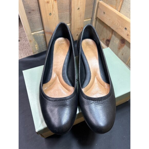 Nurture Black Leather Wedge Shoes Grove001 Womens Size 8.5 Comfortable Cushioned - Picture 4 of 9